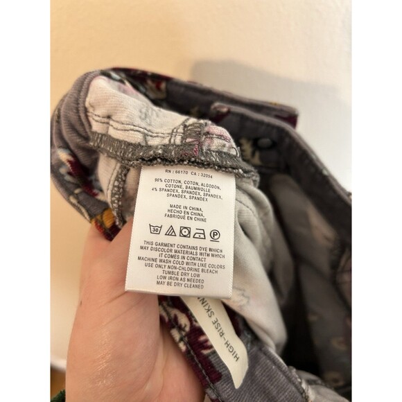 Pilcro 26 Corduroy Floral Pants Skinny Gray Cord Boho Anthropologie Jeans - Picture 6 of 7